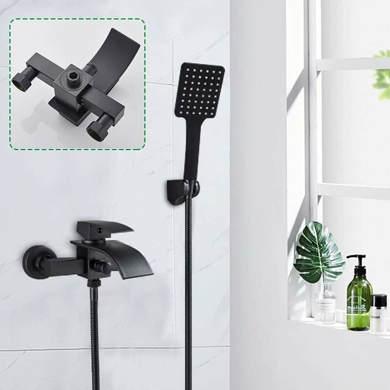 Robinet de baignoire noir cascade robinet mitigeur de salle de bain robinetterie murale baignoire douchette manuelle