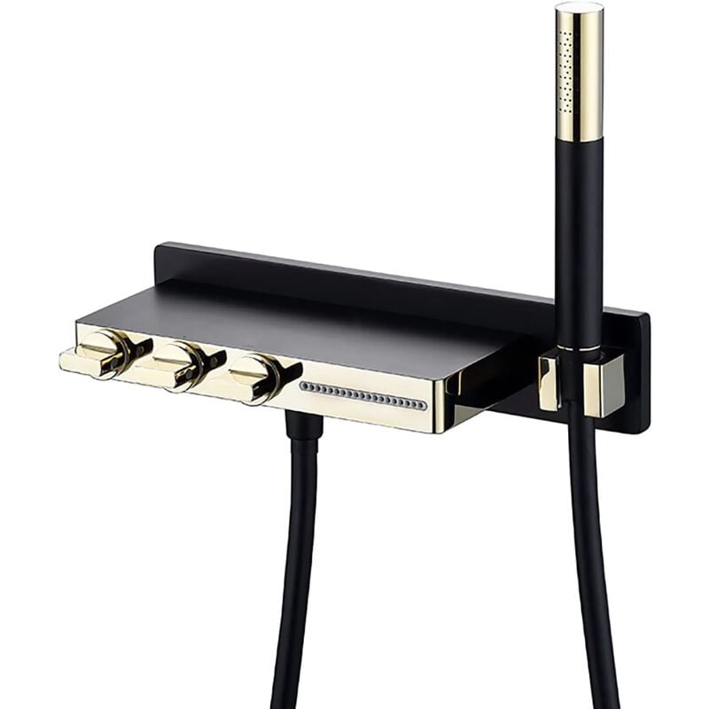 Robinet de baignoire, robinet de baignoire de salle de bain en laiton massif , robinet de baignoire mural, robinet de lavabo cascade, noir