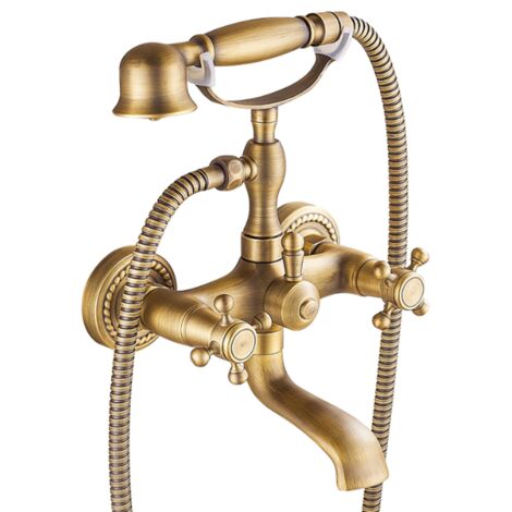 Robinet de baignoire style rétro Vintage en Laiton mélangeur avec douchette mural cartouche céramique cuivre