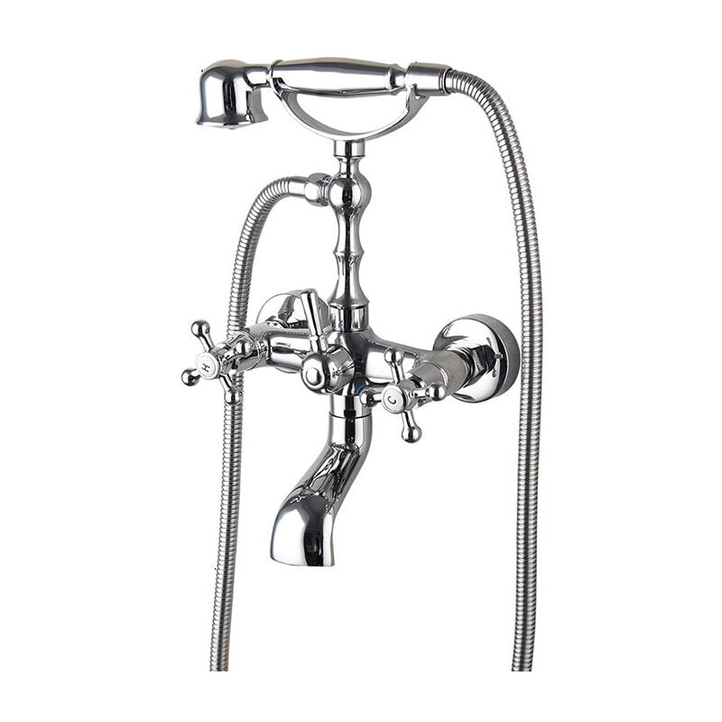 Robinet de baignoire sur pattes chromé + douche à main entièrement en métal 89602A-chrome