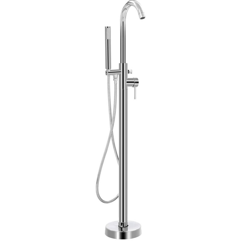 Robinet de baignoire sur pied douche mitigeur douchette salle de bain maison fixation au sol autoportant 118,5 cm acier inoxydable