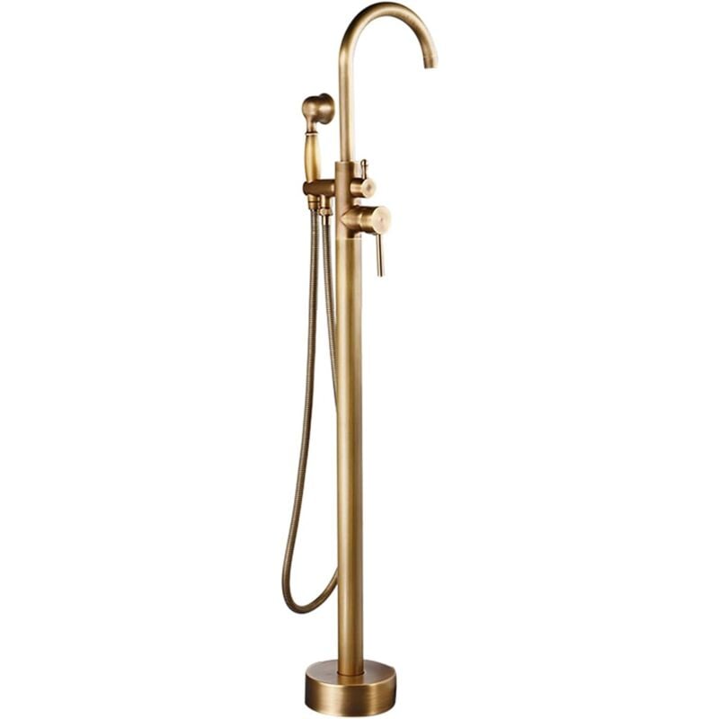Robinet de baignoire sur pied, robinet de baignoire autoportant vintage tout en cuivre, robinet mélangeur d'eau chaude et froide à côté de la