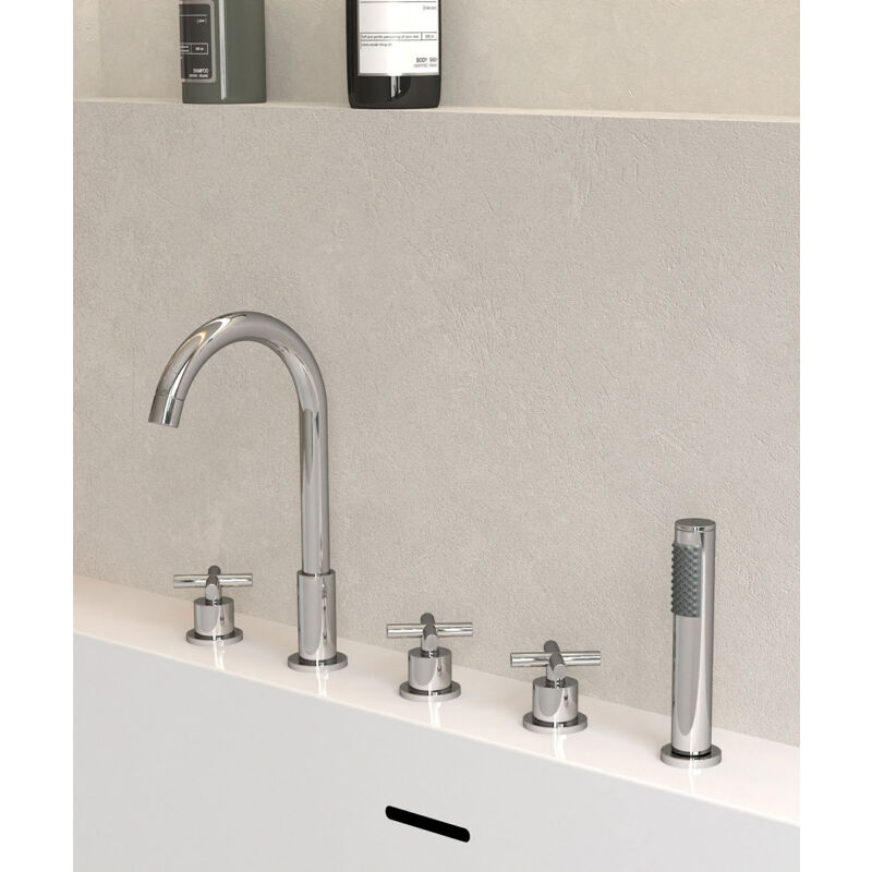 Robinet mélangeur bain-douche 5 trous sur plage Chromé - Corbeau