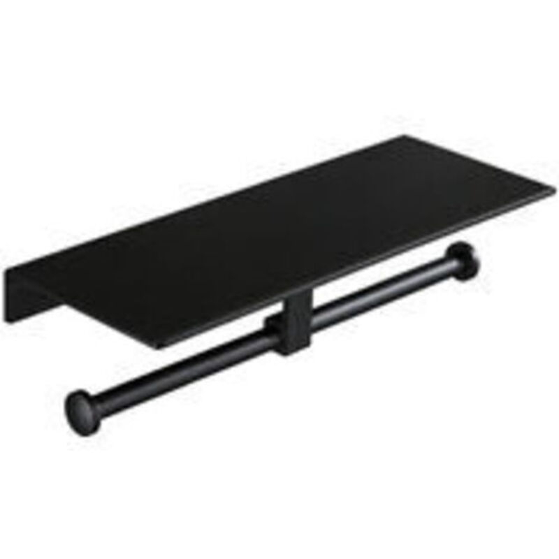 Porte-rouleau de papier toilette sans Perçage avec étagère pour téléphone portable double support mural pour salle de bain (noir)