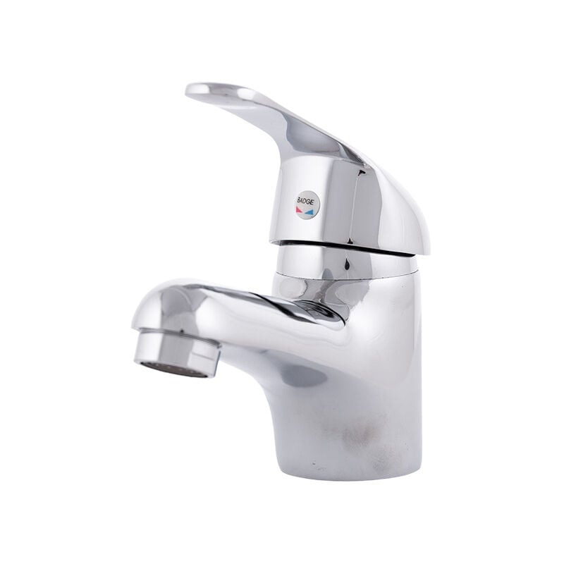 Greenice - Robinet d'évier en alliage de zinc, plaqué chrome, eau chaude-froide, tuyaux, bec bas, poignée unique [QLI-FA-5501]