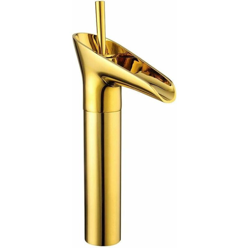 Robinet de bassin à jet cascade jeune et levier unique pour lavabo de salle de bains en laiton doré haut Monocommande Robinetterie pour salle de bain