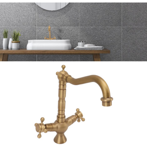 Robinet de Bassin Style Européen Vintage à Deux Poignées en Cuivre pour Système Mixte d'eau Chaude et Froide pour Salle de Bain/Cuisine