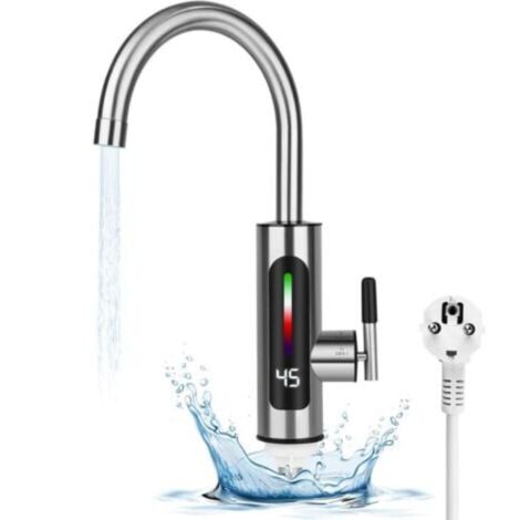 Robinet de chauffage électrique en acier inoxydable, robinet d'eau chaude électrique instantané rotatif à 360 °, affichage de la température à LED 3000 W, chauffe-eau pour cuisine et salle de bain