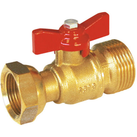 ROBINET DE COMPTEUR À ÉCROU TOURNANT MÂLE MANETTE PAPILLON ALU ROUGE RACCORD Ø3/4'' SFERACO