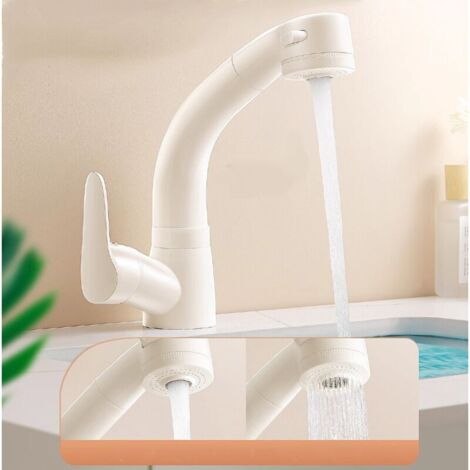 Robinet de Cuisine 2-en-1 Blanc - Mitigeur avec Douchette Extractible et Rotation 360° - Double Fonction (Jet/Douche) - Flexible 1,2m - Design Moderne