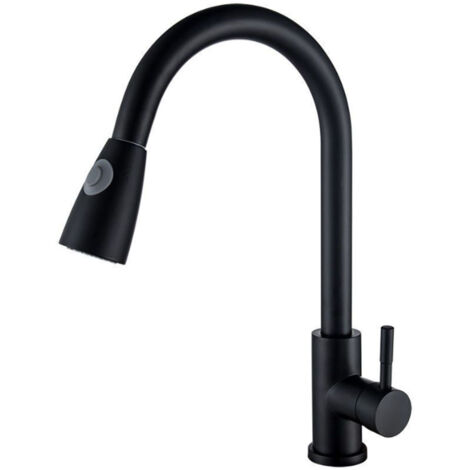 Robinet de cuisine 2 jets de douchette etirab multi fonction famille standard Noir moderne