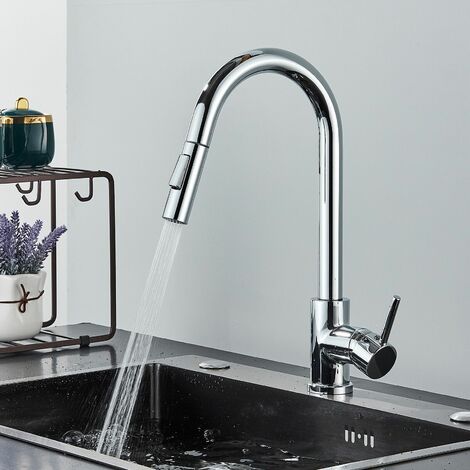 Robinet de Cuisine 2 Jets, Mitigeur Evier Rotatif à 360° Robinet Evier Monotrou à Eau Chaude et Froide