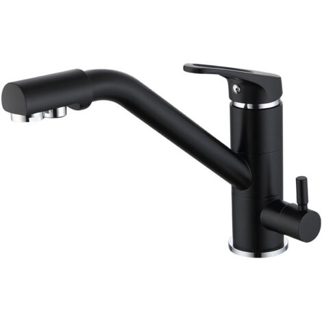 Robinet de Cuisine 3 en 1 avec Filtre à Eau, Laiton Massif, Bec Extractible, Rotation 360°, Mélangeur Eau Froide/Chaude, Finition Nickel Brossé-Alovez