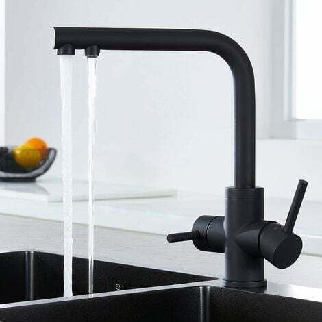 Robinet de Cuisine 3 Voies, Mitigeur 3 Voies Cuisine Pivotant à 360°, Robinetterie Cuisine Eau Potable, Robinet Évier de Cuisine avec Sortie Eau Filtrée, Noir Mat