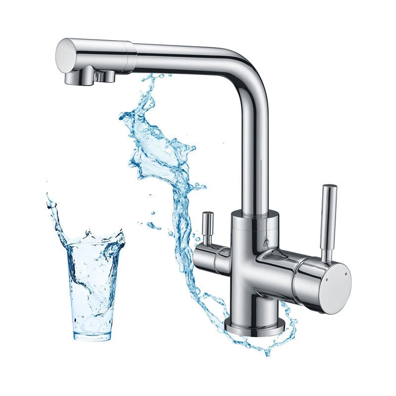 Linghhang - Robinet de Cuisine 3 Voies, Mitigeur Cuisine Pivotant à 360°, Robinetterie Cuisine Eau Potable, Mitigeur Évier de Cuisine avec Sortie Eau