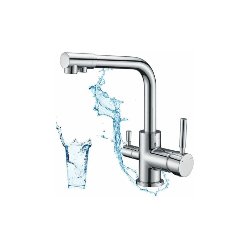 SNQ - Robinet de Cuisine 3 Voies, Mitigeur Cuisine Pivotant à 360°, Robinetterie Cuisine Eau Potable, Mitigeur Évier de Cuisine avec Sortie Eau