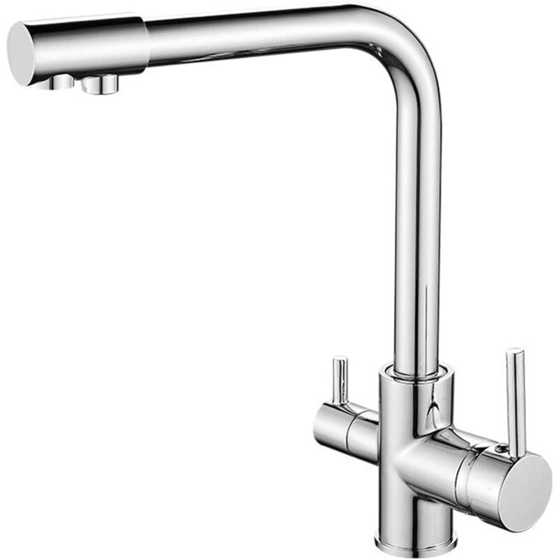 Robinet de cuisine 3 voies pivotant en laiton chaud et froid eau purifiée robinet d'évier de cuisine - Chrome