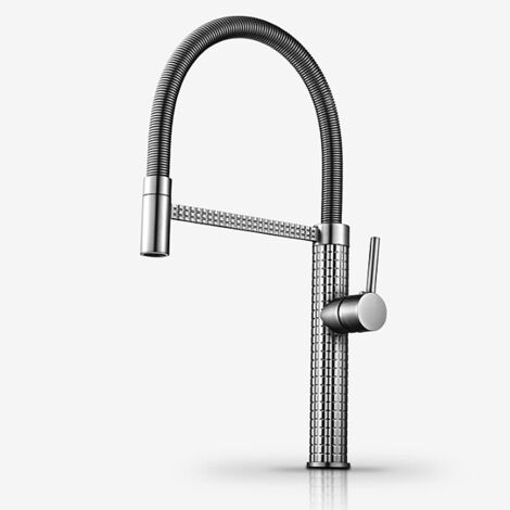 Robinet de cuisine 360° Mitigeur monocommande avec douchette Extensible pour évier Chrome brossé