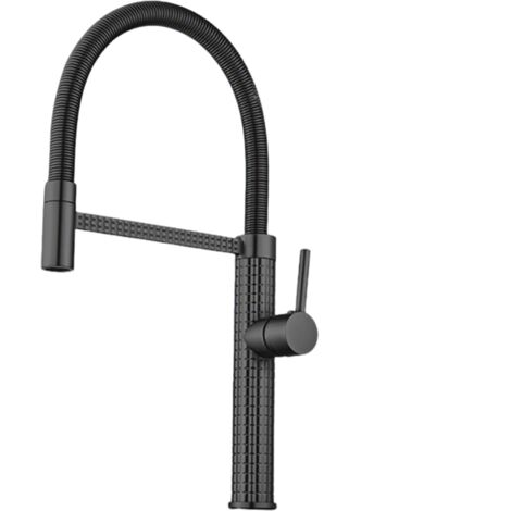 Robinet de cuisine 360° Mitigeur monocommande avec douchette Extensible pour évier Noir