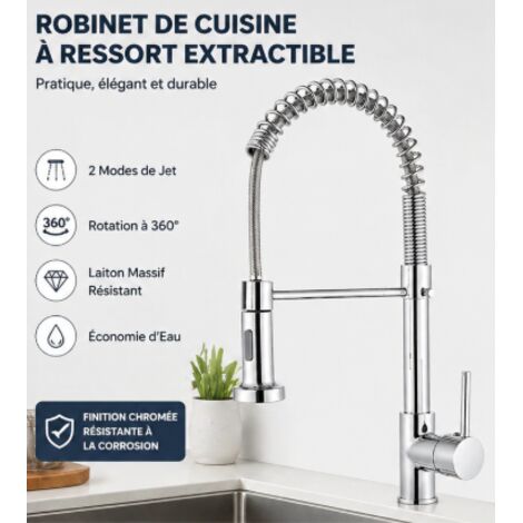 Robinet de cuisine 360° – Mitigeur monocommande – Bec flexible en laiton – Installation rapide – 44 x 25 cm