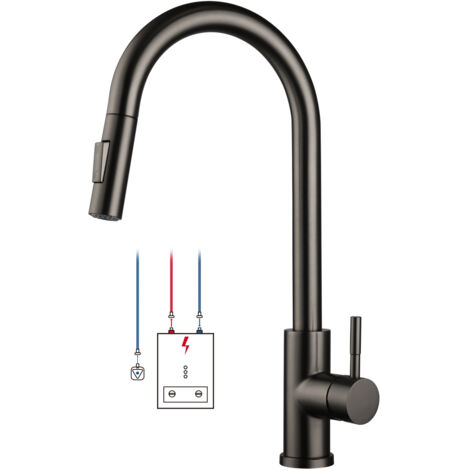 Robinet de cuisine 360° pivotant avec douchette, mitigeur inox 2 jets, idéal pour chauffe-eau et usage quotidien