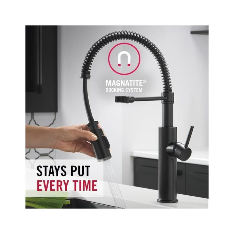 Robinet de cuisine à arc élevé avec buse à ressort rétractable, robinet de cuisine professionnel pré-rinçage, robinet commercial, noir mat