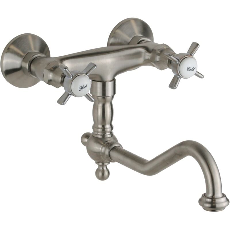 Robinet de cuisine à double levier de couleur nickel ancien Gattoni London 1705117NS Nickel satiné