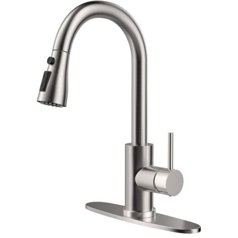 Robinet de cuisine à douchette extractible, poignée unique, bec haut, en acier inoxydable brossé nickelé, avec plage de réglage, idéal pour bar, buanderie, camping-car, ferme (nickel brossé)