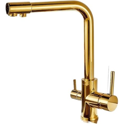 Robinet de cuisine à filtre à débit régulier, compatible avec les robinets de cuisine, montage sur comptoir, mitigeur eau chaude et eau froide, doré