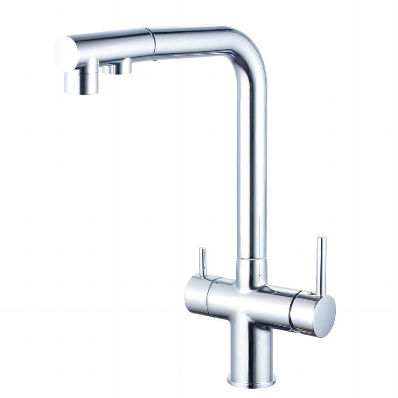 Largeight - Robinet de cuisine à filtre extractible en laiton chromé Eau potable chaude et froide Robinet mélangeur de purification de filtre à 3