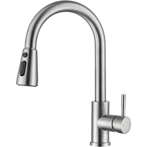Robinet de cuisine à poignée unique en nickel brossé avec douchette extractible , moderne et commercial , en acier inoxydable