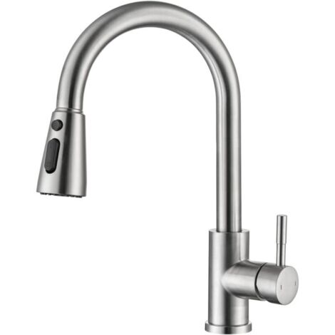 Robinet de cuisine à poignée unique en nickel brossé avec douchette extractible , moderne et commercial , en acier inoxydable