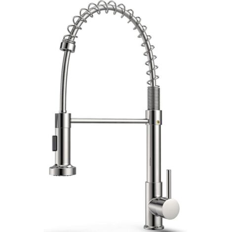 Robinet de cuisine à ressort avec pulvérisateur extractible, robinet de cuisine pivotant à 360°, pulvérisateur extractible 2 modes de pulvérisation, robinet de cuisine en alliage de cuivre