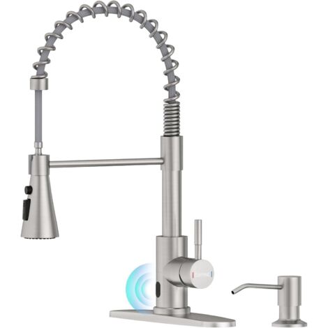 Robinet de cuisine à ressort sans contact - 1 unité - Acier inoxydable - Pulvérisateur extractible - Pour évier moderne - Chromé