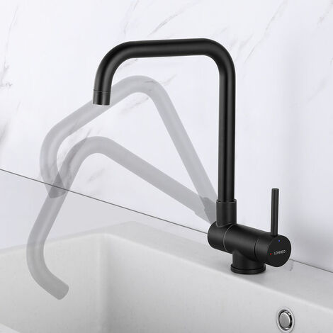 Robinet de Cuisine Acier Inox 304 Rabattable Pivotant à 360°, Mitigeur Cuisine Pliable Contre Fenêtre, Robinet Mitigeur Evier Acier Inox à Eau Chaude et Froide pour Cuisine Noir