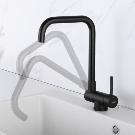 Robinet de Cuisine Acier Inox 304 Rabattable Pivotant à 360°, Mitigeur Cuisine Pliable Contre Fenêtre, Robinet Mitigeur Evier Acier Inox à Eau Chaude et Froide pour Cuisine Noir FOR