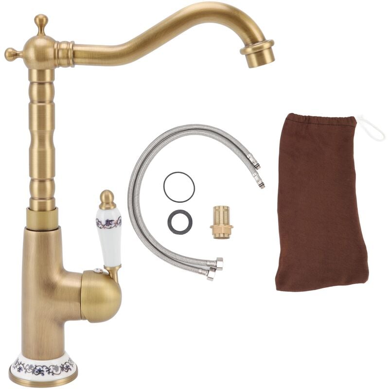 Jeffergarden - Robinet De Cuisine Antique Or Tout Cuivre Européen Antique Chaud Froid Mixte 360 ​​° Rotatif Cuisine Salle De Bains Lavabo Robinet