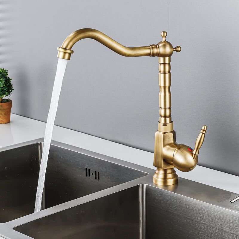 S-giant Robinet de cuisine antique, robinet de cuisine rétro rotatif à 360 °, haute pression, vintage, robinet, mitigeur monocommande en laiton