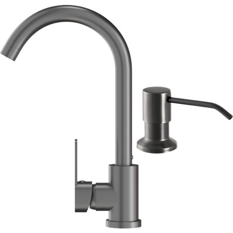 Robinet de cuisine avec distributeur rond Prestige Granitan Gun Grey Métallique - 360° - avec accessoires de montage
