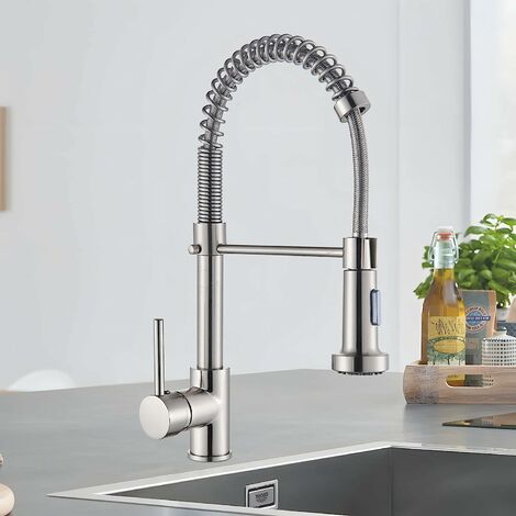 Robinet de Cuisine avec Douchette Extensible Mitigeur Évier Rotatif à 360°avec 2 Modes de Pulvérisation Mitigeur Cuisine Monocommande Evier Froide et Chaud Disponible en Acier Inoxydable