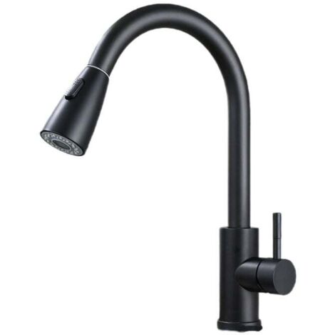 Robinet de cuisine avec douchette extensible, mitigeur pivotant à 360° avec bec haut et 2 jets, finition noire