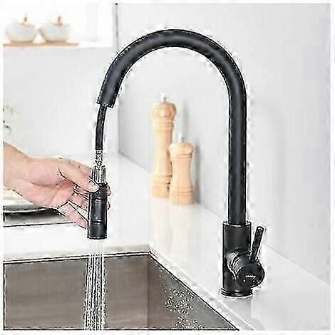 Robinet de cuisine avec douchette extensible, noir mat, pivotant à 360°, acier inoxydable, mitigeur pour évier de cuisine, 2 fonctions