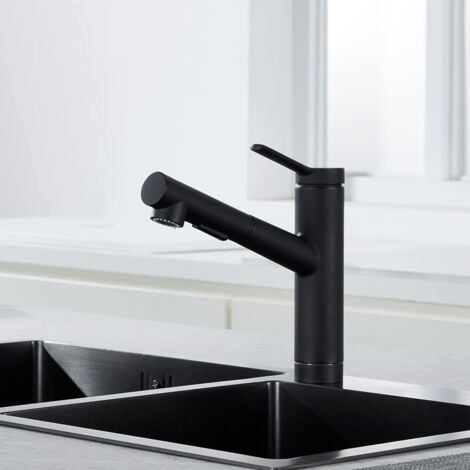 Robinet de cuisine avec douchette extractible – 2 modes de jet – Rotation 120° – Aérateur ABS Neoperl – Finition noir mat – Faustina