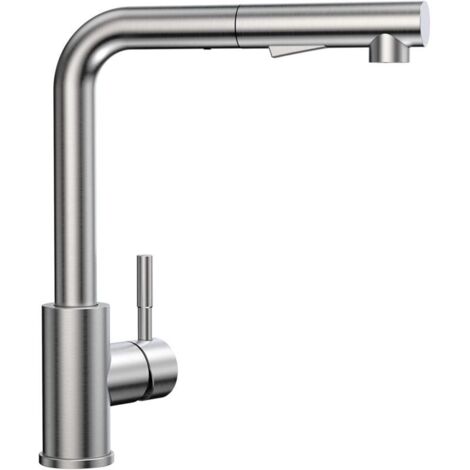 Robinet de cuisine avec douchette extractible - 2 modes de pulvérisation - Rotatif 360° - Eau froide et chaude - Acier inoxydable brossé - Design moderne.