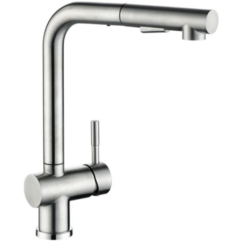 Robinet de cuisine avec douchette extractible, douchette rétractable, 2 jets, rotatif à 360°, robinet en acier inoxydable, adapté pour cuisine, bar