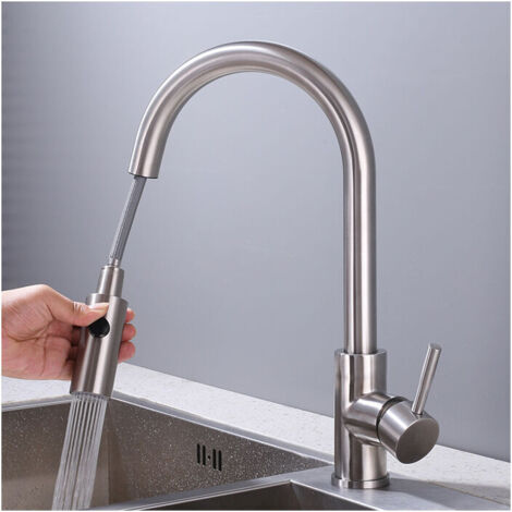 Robinet de Cuisine avec Douchette Extractible Mitigeur Cuisine Bec Rotatif Mitigeur d'Évier en Acier Nickel Brossé