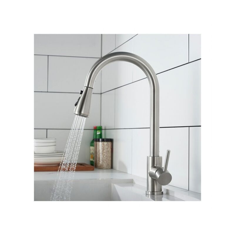 Serbia - Robinet de Cuisine avec Douchette Extractible Mitigeur Cuisine Brossé en Acier Inox Robinet d'évier pour Cuisine Rotatif à 360°