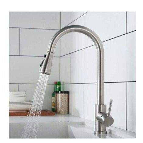 Robinet de Cuisine avec Douchette Extractible Mitigeur Cuisine Brossé en Acier Inox Robinet d'évier pour Cuisine Rotatif à 360°