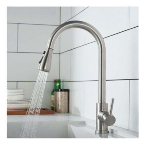 Robinet de Cuisine avec Douchette Extractible Mitigeur Cuisine Brossé en Acier Inox Robinet d'évier pour Cuisine Rotatif à 360°