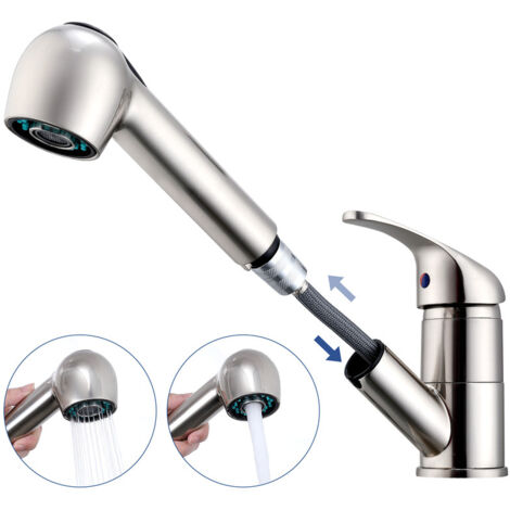 Robinet de Cuisine avec Douchette Extractible Mitigeur de cuisine 180° Bec Rotatif Mitigeur d'Évier en Acier inoxydable Mitigeur Cuisine et Chaude et Froide Brossé